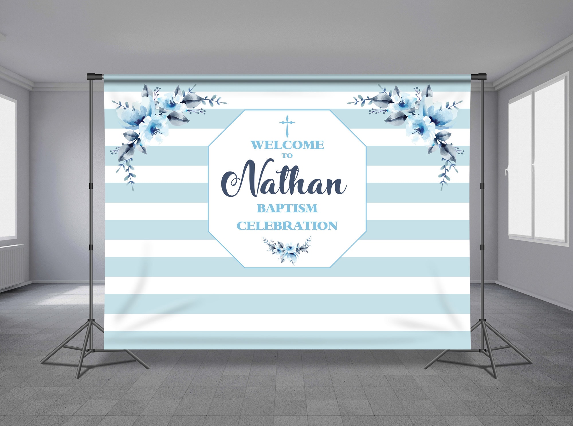 Baptism Backdrop Christening Theme Baby Boy Floral Etsy 日本