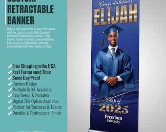 Graduation Banner, Custom Retractable Banner, Graduation Welcome Sign, Class of 2025, Prom Welcome Banner Backdrop, Custom Prom Banner