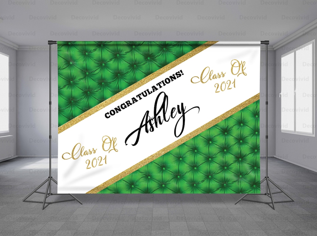 Grade R Graduation Backdrop Sign Graduation Backdrop, Add Your Photo, Royal Green Gold Prom, Custom ...