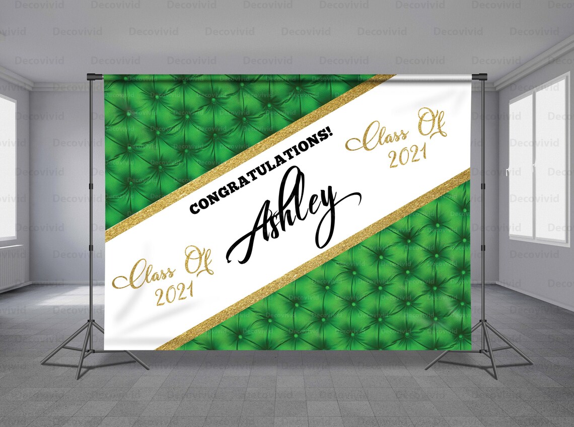 Graduation Backdrop Add Your Photo Royal Green Gold Prom Etsy