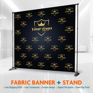 Custom Fabric Backdrop with Stand, Step and Repeat, Polyester Banner, Backdrop stand and banner, Wrinkle Free, Business or Party Decoration