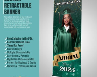 Graduation Banner, Custom Retractable Banner, Graduation Welcome Sign, Class of 2025, Custom Prom Banner, Prom Welcome Banner Backdrop