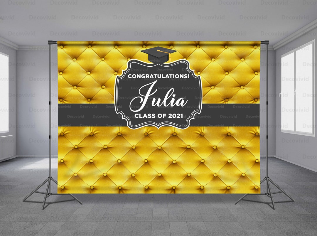Graduation Backdrop, Add Your Photo, Yellow Leather Grad, Custom Design ...