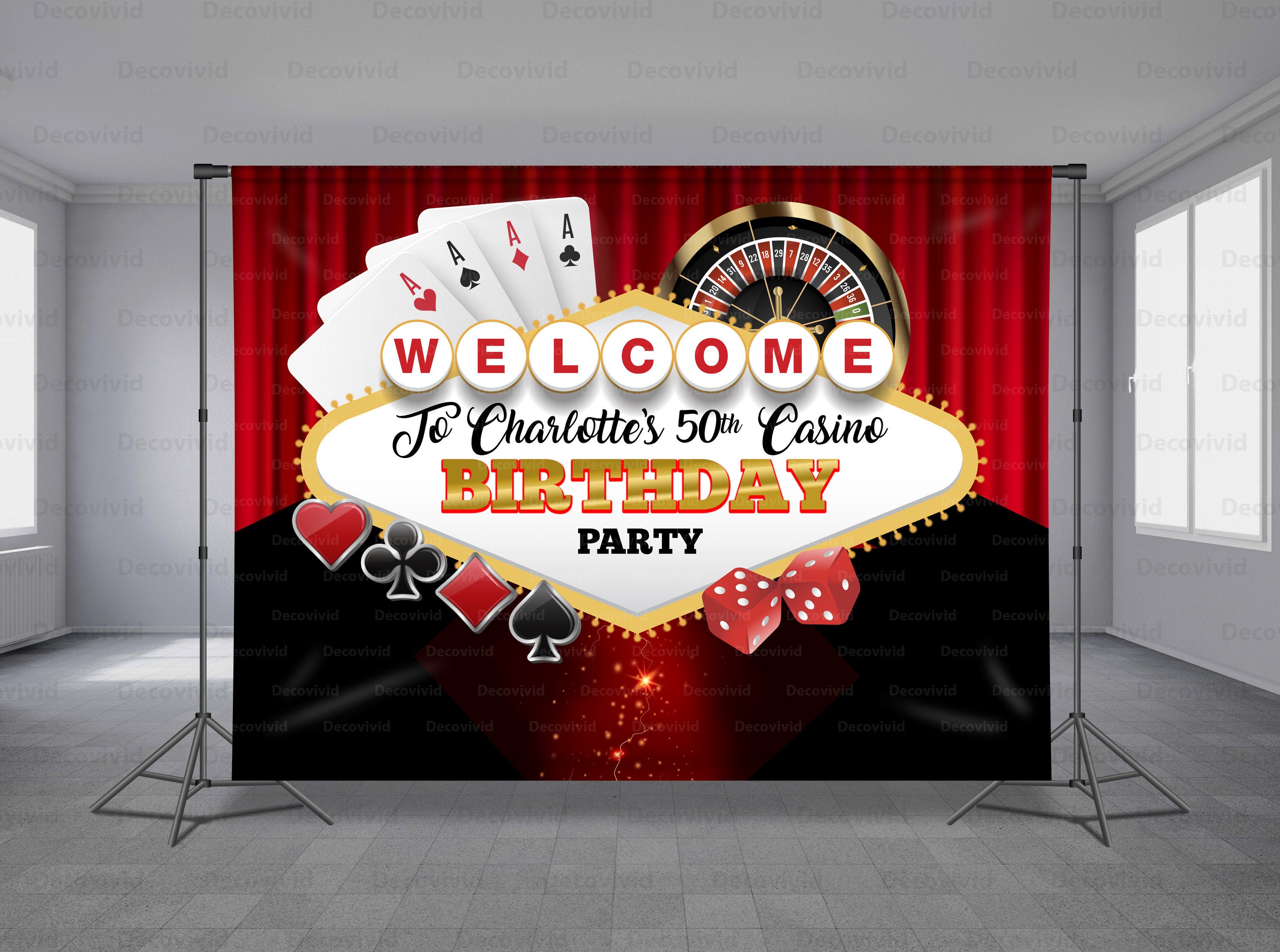 Poker Dice Welcome Happy Birthday Banner Backdrop Background Gamble Casino Theme Decor for Las Vegas Good Luck Party de Casino Night Carnival Adults