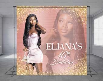 Photo Birthday Banner, All Ages Birthday, Gold Glitter, Photo Background, Party Decoration, Photo Booth, Add Photo Free, Any Size Backdrop