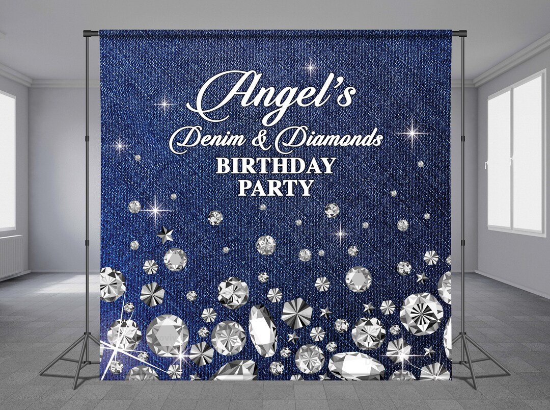 Avezano Denim Diamonds Birthday Backdrop - 7x5ft Glitter Shiny Crystal Shoes Party Decor