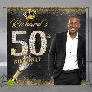 All Ages Diamond Birthday Backdrop, Photo Backdrop, King Backdrop, Black Background, Gold Crown, Legend, Myth, Man, Dad, Any Size Banner