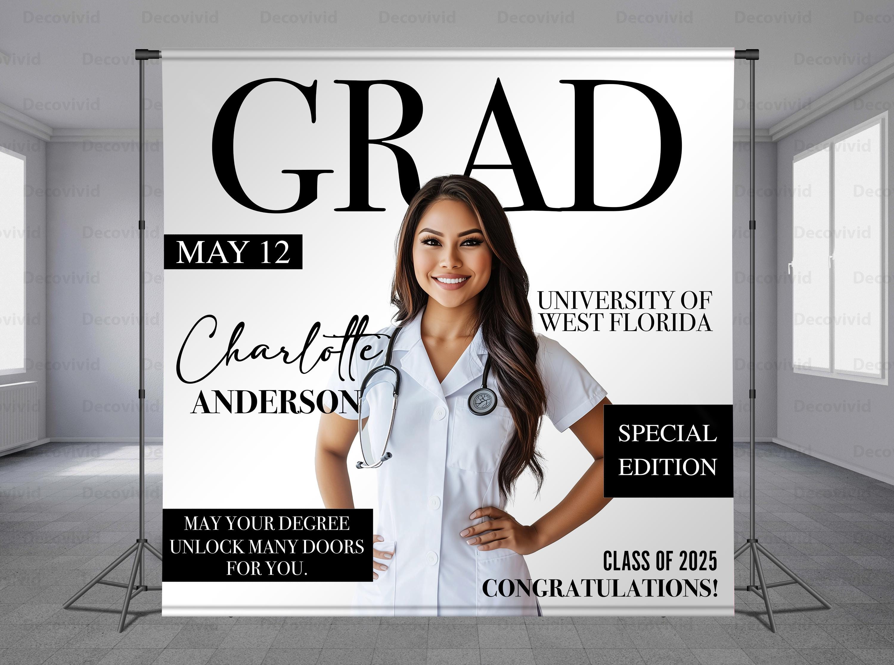 Graduation Magazine Cover Backdrop, Add Your Photo, Custom Design, Prom ...
