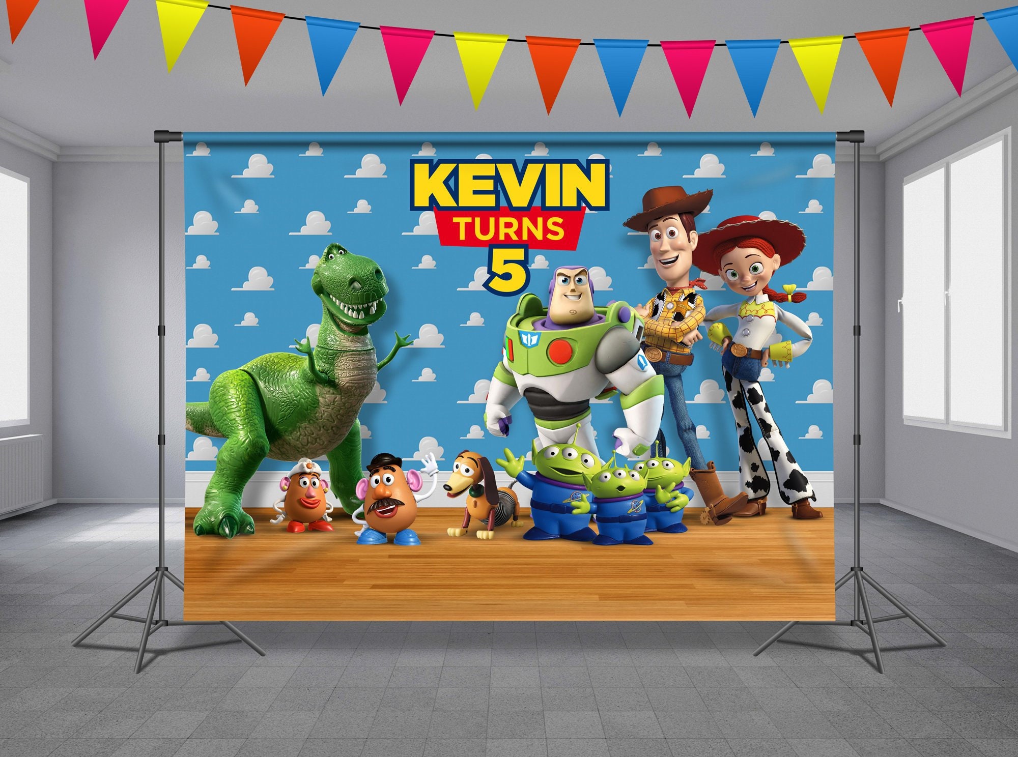 Toy Story Birthday Backdrop Woody And Buzz Custom Birthday Etsy