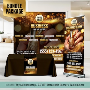 Pop Up Business Bundle, Backdrop Banner, Table Runner, Retractable Banner, Pop Up Shop, Trade Show Package, Roll Up Banner, Table Throw