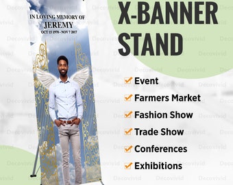 X Stand Banner and Stand, X Banner Stand, Memorial Sign, Funeral Welcome Sign, Funeral Sign, Celebration Of Life Sign, Photo Retractable