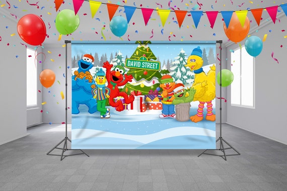 Winter Sesame Street Birthday Backdrop Holiday Christmas Etsy