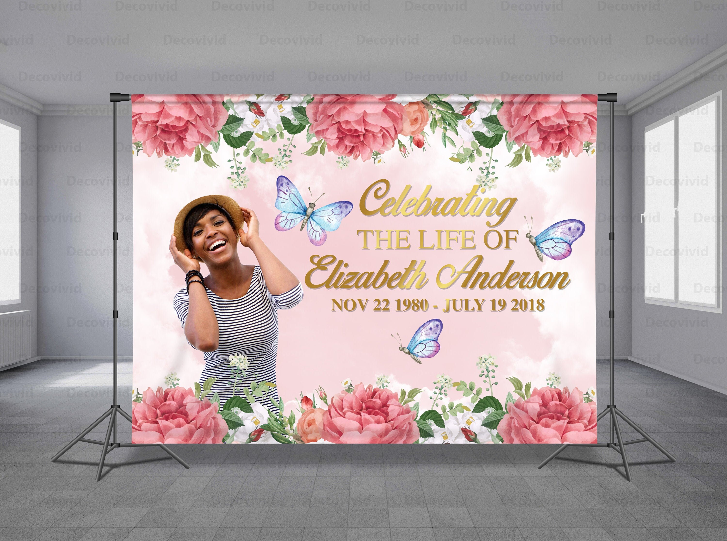 Memorial Backdrop Banner Funeral Background Pink Flowers Etsy België