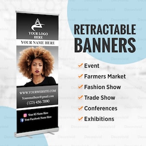 Business Retractable Banner, Roll Up Banner, Custom Banner Sign, Pop Up Shop Banner, Trade Show Sign, Banner Stand, Social Media Banner
