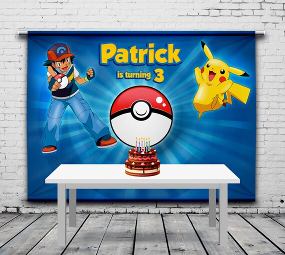 Pokémon Birthday Backdrop Pikachu Ash Ketchum Birthday Party Pokeball Custom Theme Personalized Backdrop Any Size Banner