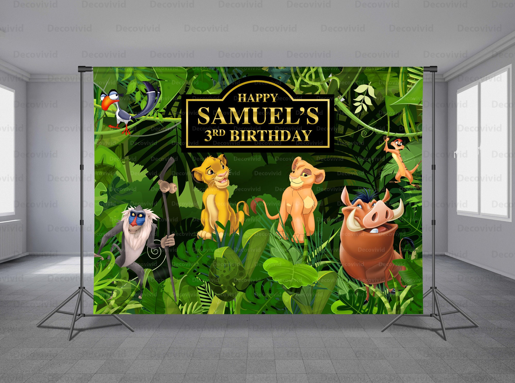 Lions Jungle Birthday Backdrop Forest Animals Monkey Hog Leaf Background Personalized Custom Theme Photo Booth Any Size
