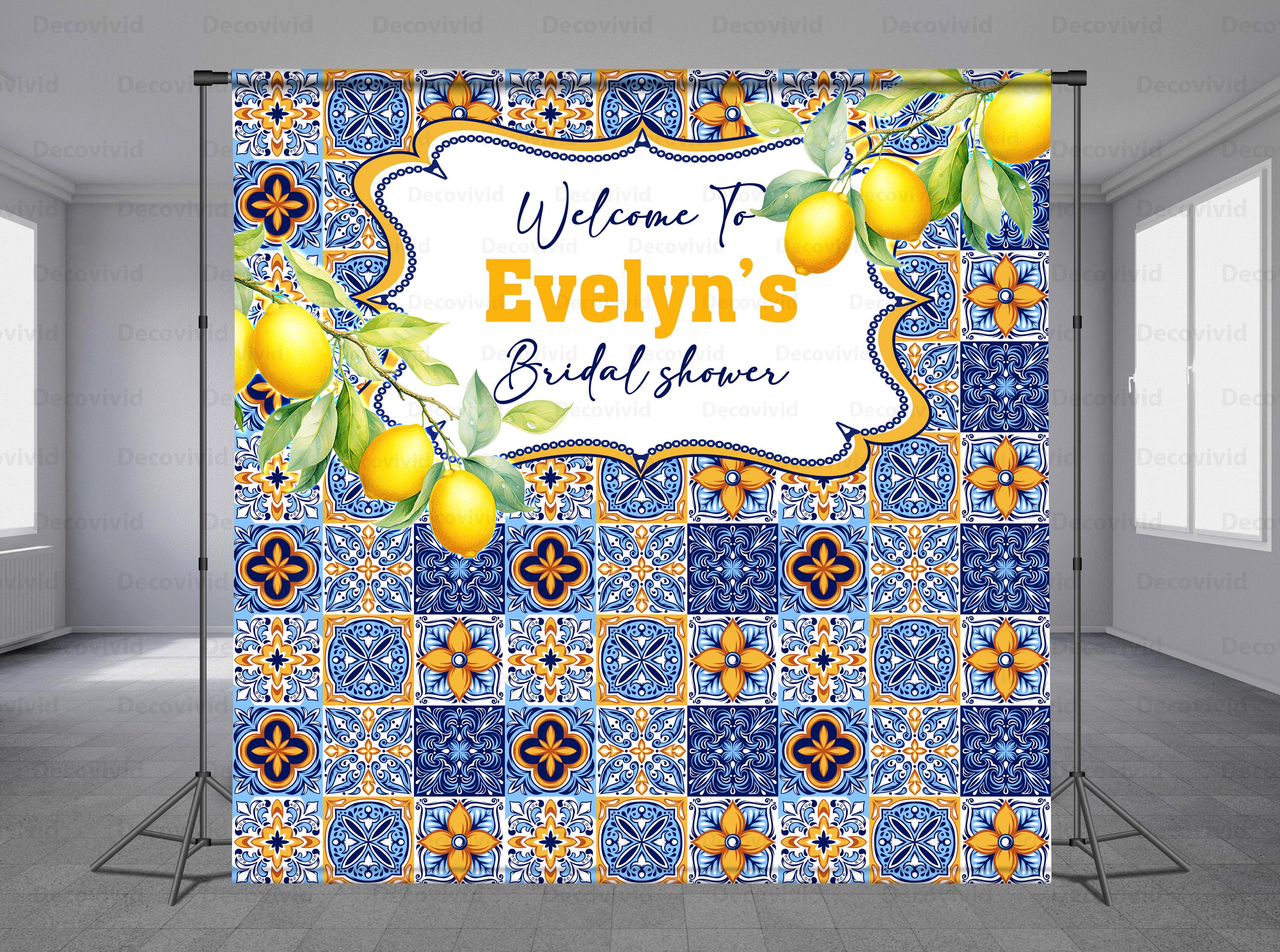 Lemon Grad Backdrop Lemon Birthday Backdrop, Custom Banner, Blue White Porcelain,photo ...