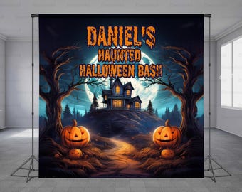 Personalized, Road to Haunted House, Beautiful Lighting, Stunning Halloween Photoshoot Background for Parties, Pumpkins, Any Size Banner