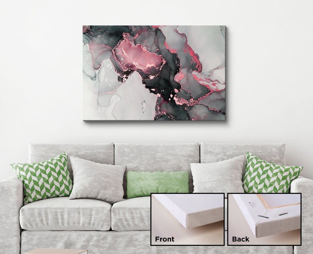 White Black Pink Wall Art Abstract Art Marble Canvas Wall Etsy