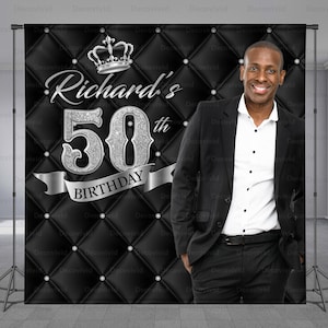All Ages Birthday Photo Backdrop, King Backdrop, Black Luxury Background, Silver Crown, Legend, Myth, Man, Dad, Edit Color, Any Size Banner