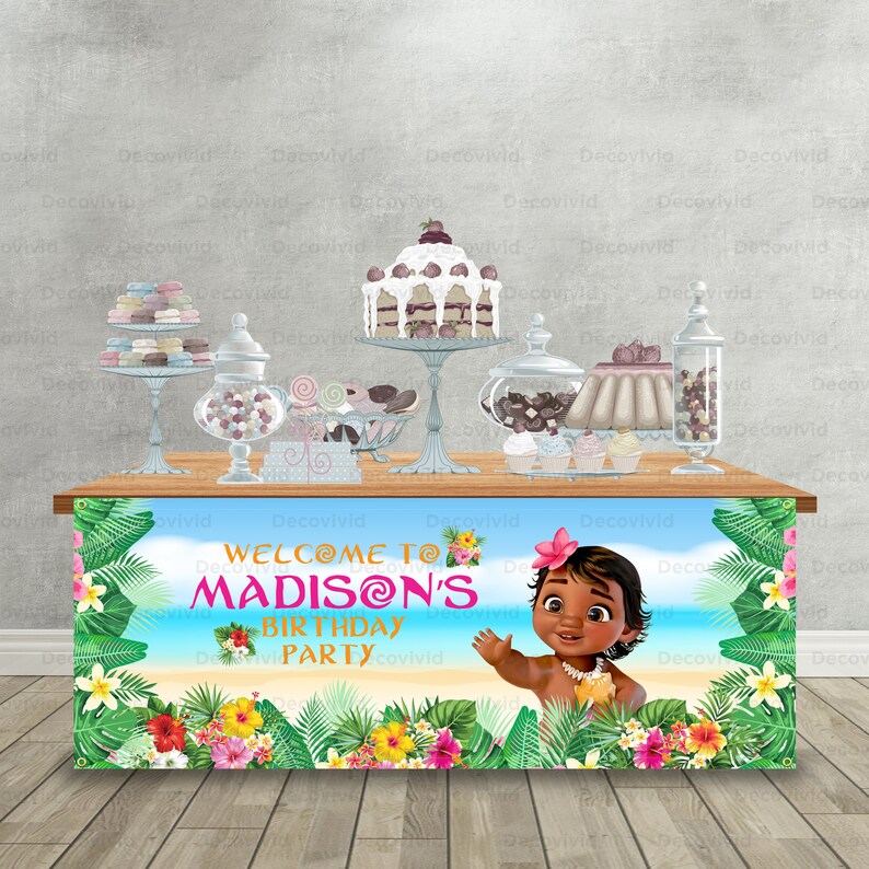 Baby Moana Birthday Table Front Banner Hawaiian Theme Etsy