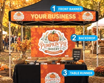 Thanksgiving Event Tent Banner Set | Customized Front Banner + Backdrop + Table Runner | Vinyl Trade Show Display, Small Business Banners