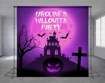 Purple Halloween Backdrop, Spooky Scene, Dark Purple Hues, Custom Party Decor, Halloween, Events and Parties, Personalized, Any Size Banner