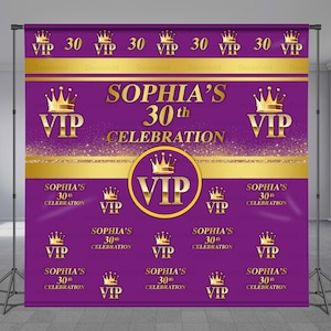VIP Step And Repeat Birthday Backdrop, Purple And Gold Background, VIP Logo, Custom Banner, Luxury, Elegant, Personalized, Any Size Banner