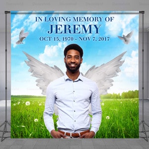 Funeral Backdrop Banner, Heaven Sent, Memorial Background, Heaven Blue Sky Clouds, Dove Flying, Photo Booth, Spirit Ribbon, Any Size Banner