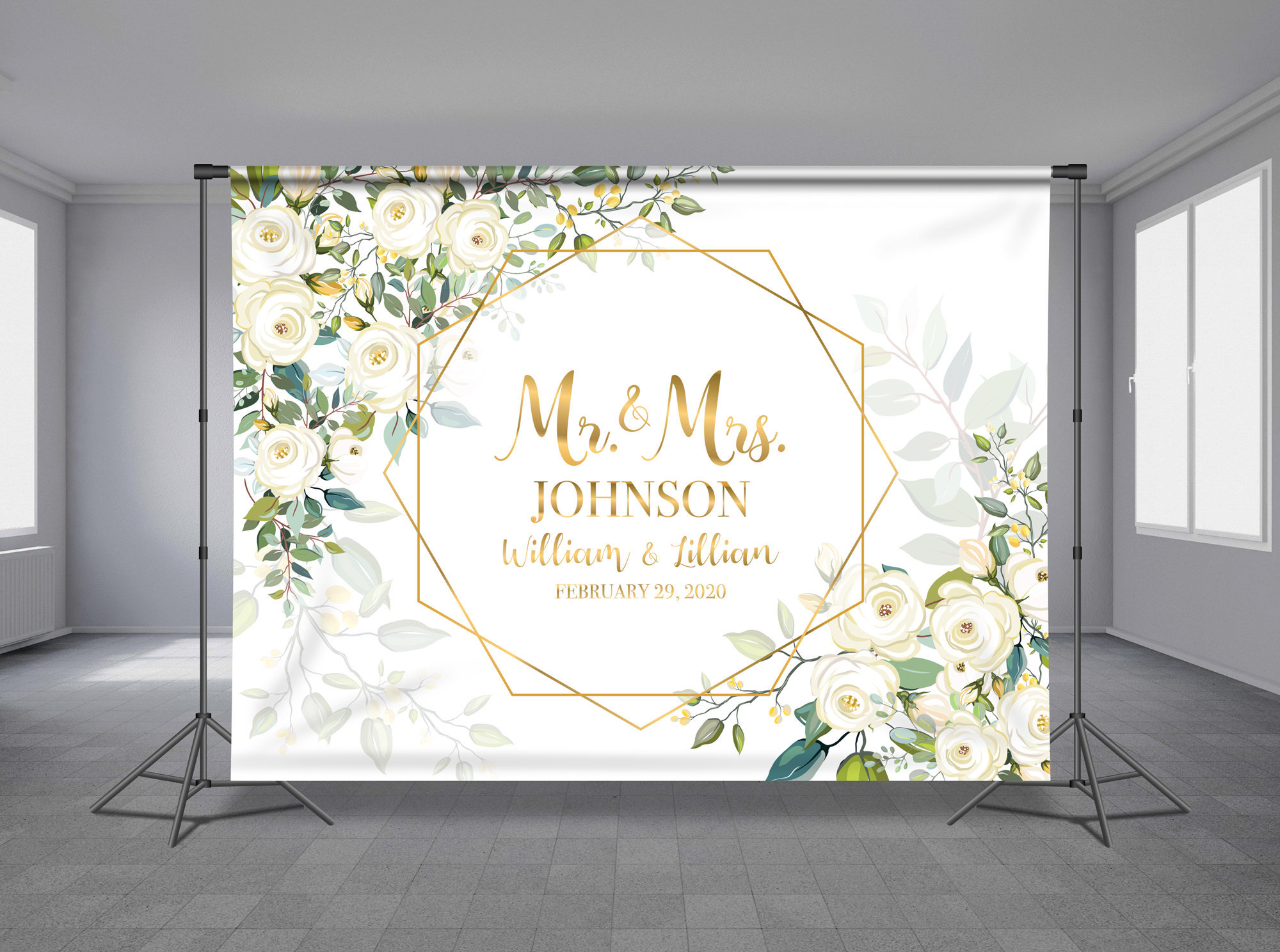 Modern Flower Frame Backdrop Golden Polygon Gold Geometric Etsy