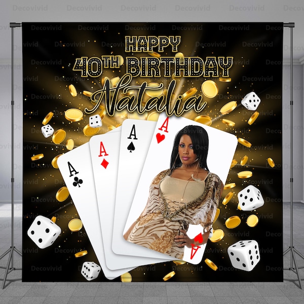 Ace Cards Photo Birthday Backdrop, Casino Backdrop, Las Vegas Background, Poker game Cards, Money, Photo Booth, Jackpot, Any Size Banner