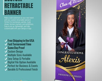 Graduation Banner, Custom Retractable Banner, Graduation Welcome Sign, Class of 2025, Custom Prom Banner, Grad Prom Welcome Banner Backdrop