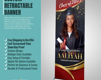 Graduation Banner, Custom Retractable Banner, Graduation Welcome Sign, Class of 2025, Custom Prom Banner, Grad Prom Welcome Banner Backdrop
