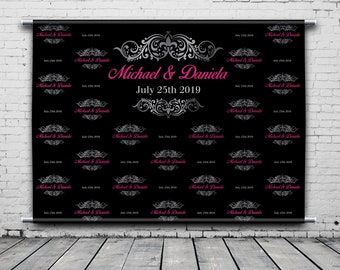 Black Background Step and Repeat, Custom Backdrop Banner, Personalized Banner, Wedding Photo Background, Photo Booth, Any Size Banner