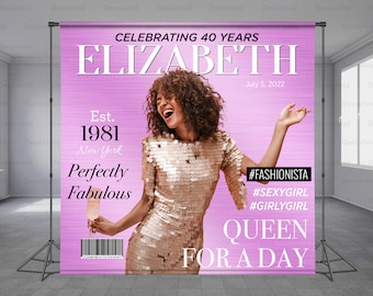 Magazine Cover Birthday Backdrop, Editable words and Quotes, Personalized Message, Custom Color Background and Theme, Any Size Banner
