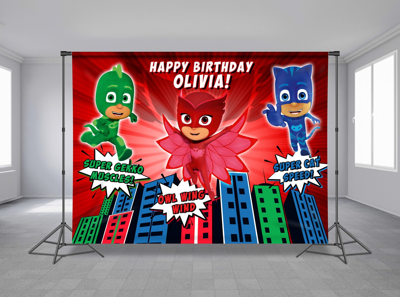 PJ Masks Birthday Backdrop PJ Mask Girl Theme Personalized | Etsy UK