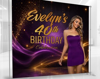 Custom Birthday Banner, Photo Fabulous Backdrop, Pink Marble Glitter, Diamond, Party Decoration, Photo Booth, Add Photo Free