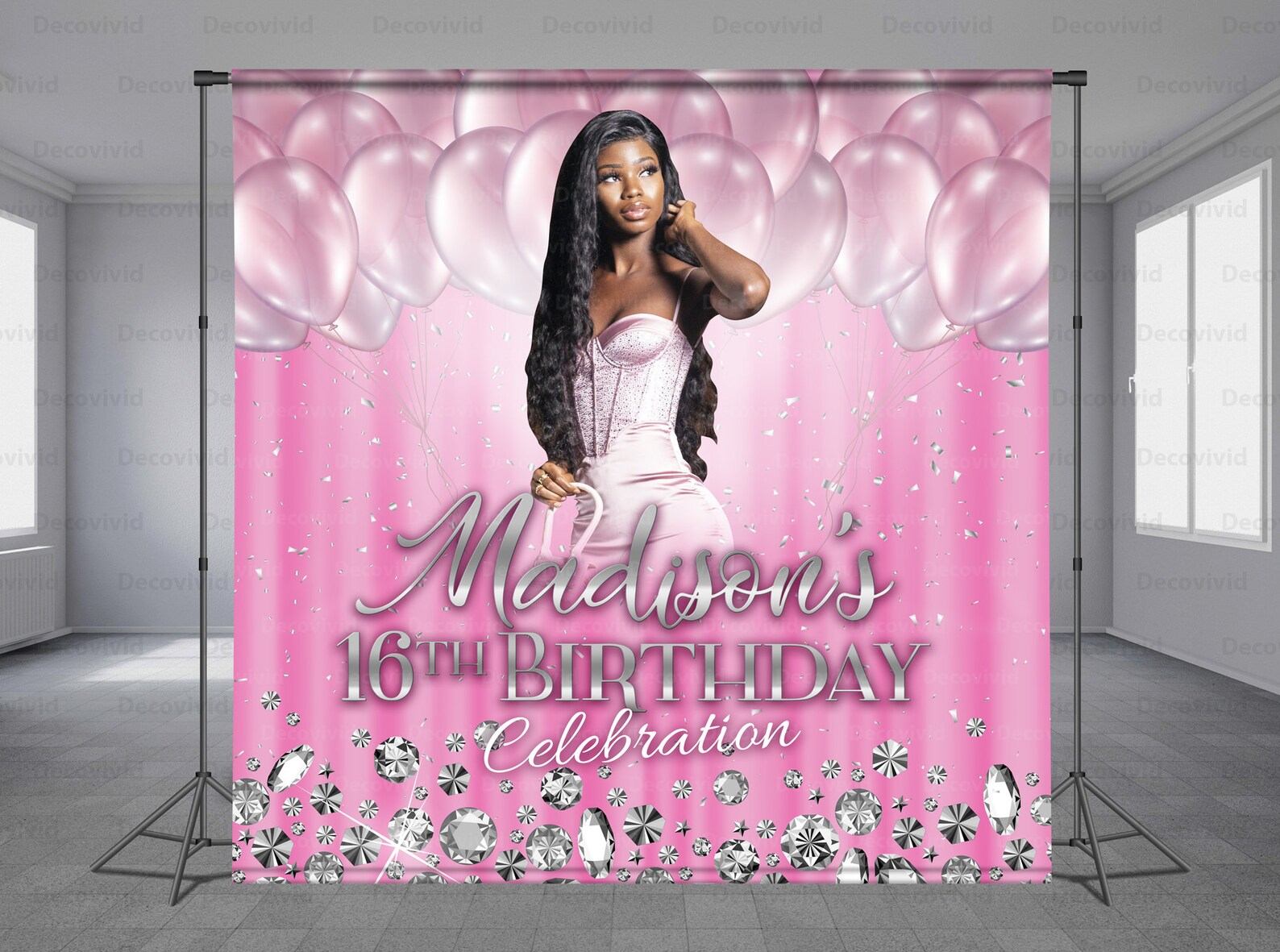 Sweet 16 Photo Backdrop Birthday Backdrop White Balloons Etsy