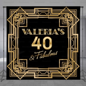 Gatsby Banner Backdrop, Golden Geometric, Black and Gold, Modern Design, Unique, Personalized, Luxury Background, Any Color, Any Size Banner