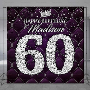 Large Diamond Age Birthday Backdrop, Bling Diamond Number, King Backdrop, Big Number Backdrop, Silver Crown Theme, Any Size Banner