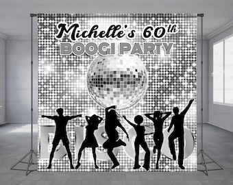 Silver Disco Ball, Birthday Backdrop, 70's Dancer, Boogie Theme, Retro, Dance Floor, Photo Background, Groovy Party, Hippy, Any Size Banner