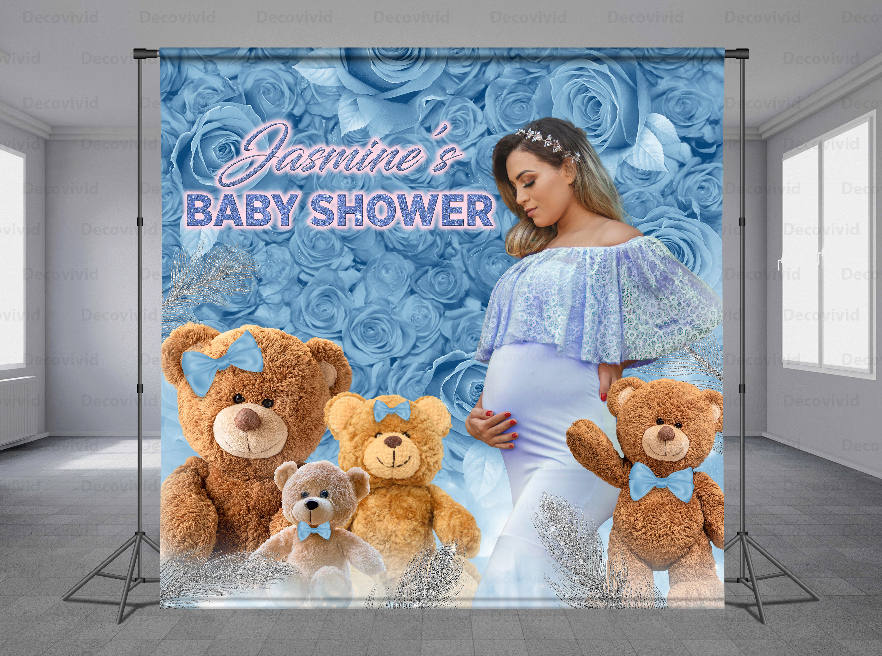 Teddy Bear Baby Shower Backdrop Flower Background Custom Photo