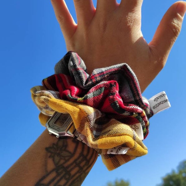 Scrunchies tartan, elastici per capelli in stoffa di recupero