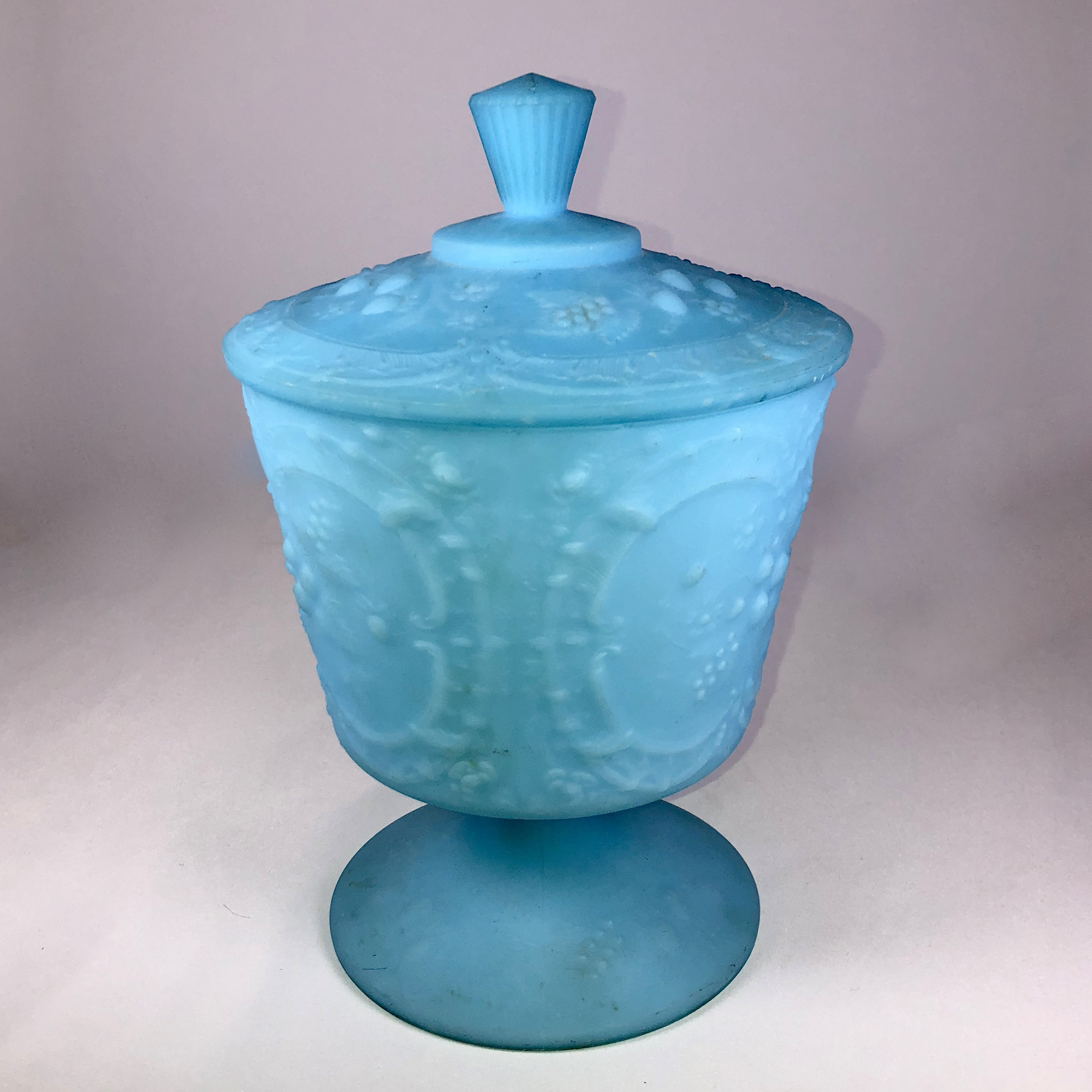 Vintage Fenton Candy Dish with lid Blue Aqua Teal Satin Etsy