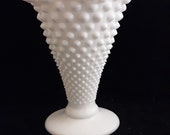 Vintage Fenton Glass Hob Nail Milk Glass Ruffled Rim Vase 3956,Nice bouquet size.