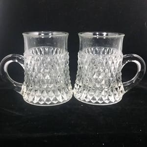 Vintage Indiana Diamond Point Glass Tankard Set Called Flagon 9-10 Oz Capacity Set of Two