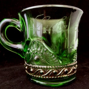 Eapg US Glass Co. OMN Jewel Aka Lacy Medallion Mugs  1- Niagara Falls 2 -Luke Brown Set of Two Introduced 1899- Souvenir&#39;s