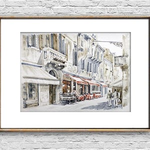 Street watercolor painting Old architecture original art Town houses wall art Cityscape artwork Gift for parents