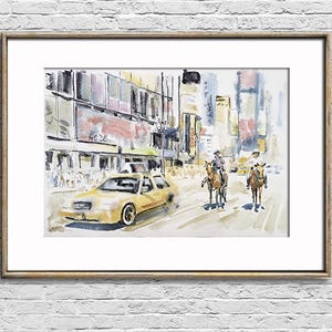 New york city watercolor painting Manhattan street original art Cityscape wall art Urban artwork Housewarming gift for husband