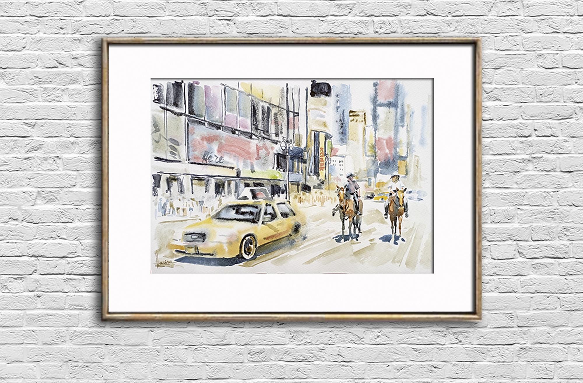 New york city watercolor painting Manhattan street original art Cityscape wall art Urban artwork Housewarming gift for husband